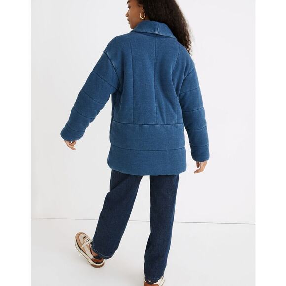 Madewell Indigo Terry Sweatshirt Puffer Coat Size XXS - Picture 3 of 11